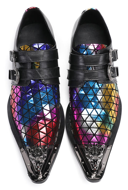Mens Party Casual Double Buckle Floral Western Loafers