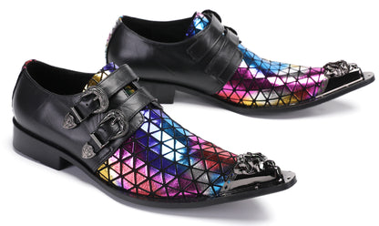 Mens Party Casual Double Buckle Floral Western Loafers
