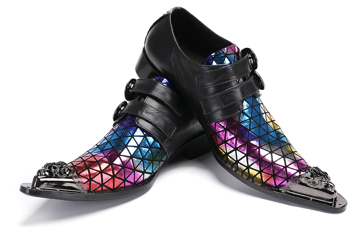 Mens Party Casual Double Buckle Floral Western Loafers