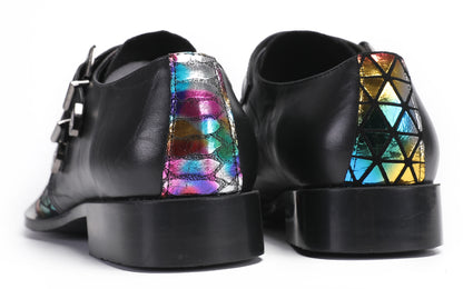 Mens Party Casual Double Buckle Floral Western Loafers