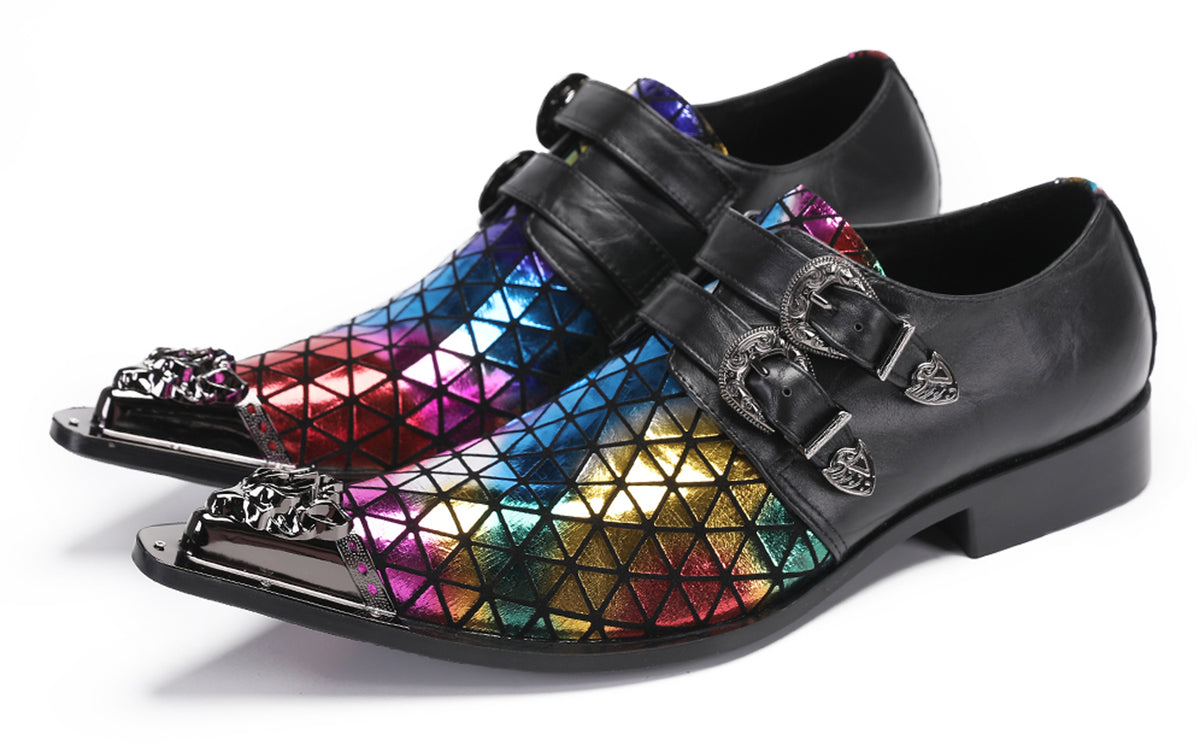 Mens Party Casual Double Buckle Floral Western Loafers