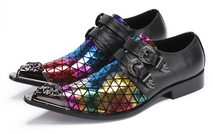 Mens Party Casual Double Buckle Floral Western Loafers