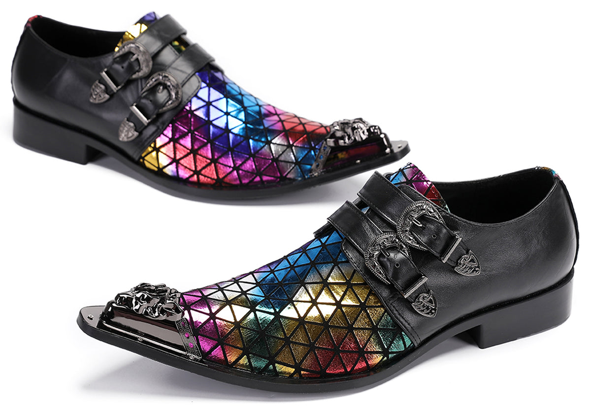 Mens Party Casual Double Buckle Floral Western Loafers