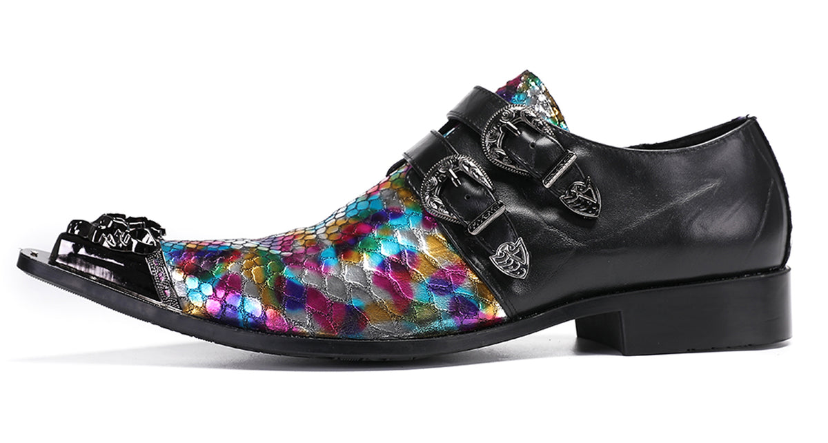 Mens Party Casual Double Buckle Floral Western Loafers