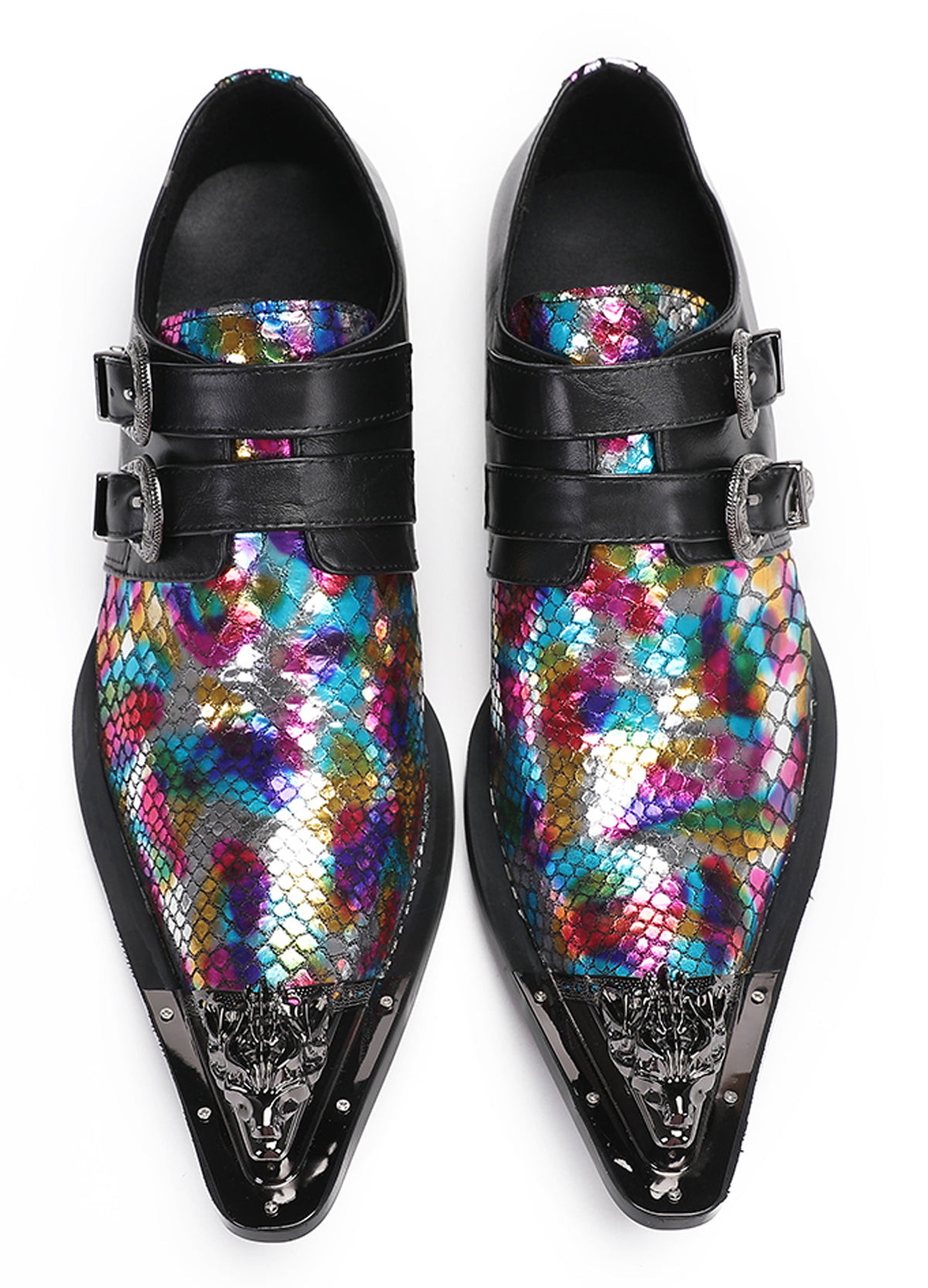 Mens Party Casual Double Buckle Floral Western Loafers