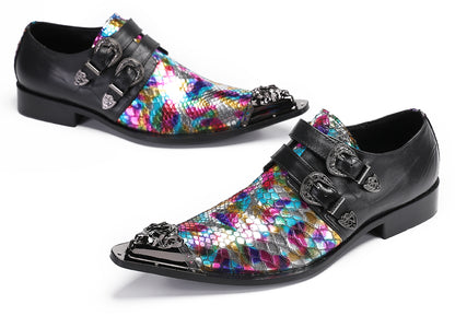 Mens Party Casual Double Buckle Floral Western Loafers