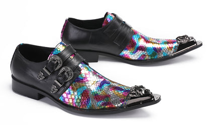 Mens Party Casual Double Buckle Floral Western Loafers