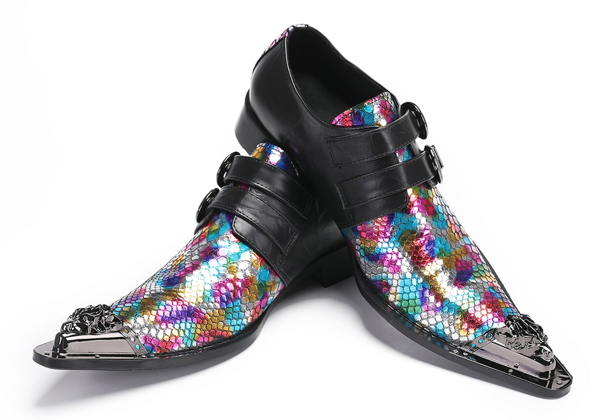 Mens Party Casual Double Buckle Floral Western Loafers