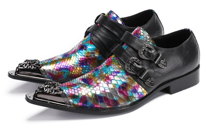 Mens Party Casual Double Buckle Floral Western Loafers