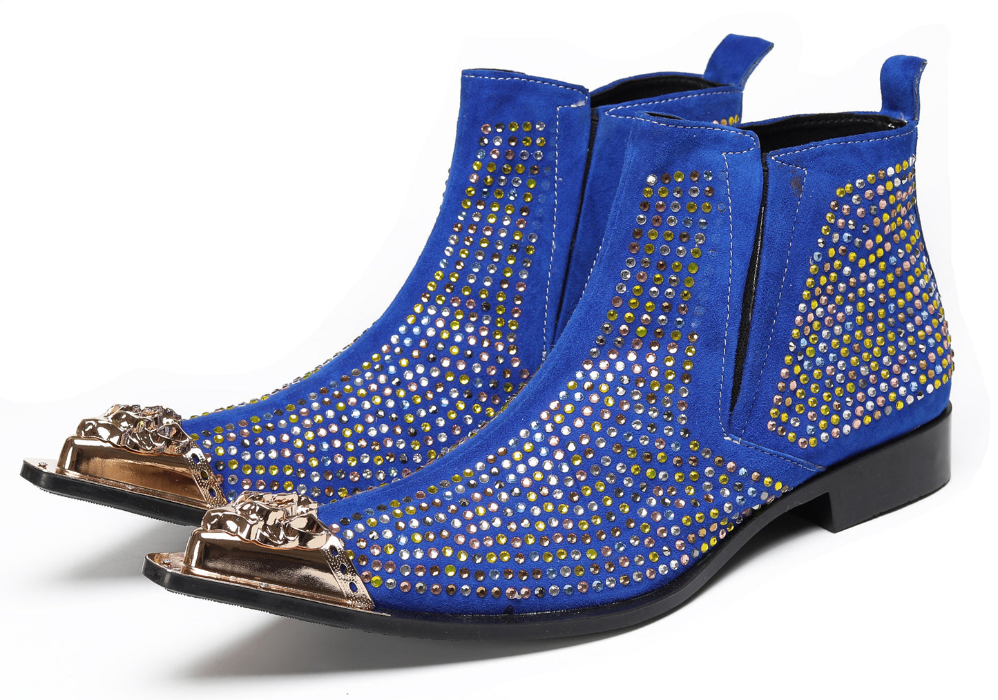 Mens Rhinestone Sparkling Suede Crystal Studded Western Chelsea Boots