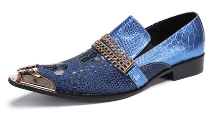 Mens Gold Chain Sparkling Party Disco Metallic Tip Western Loafers