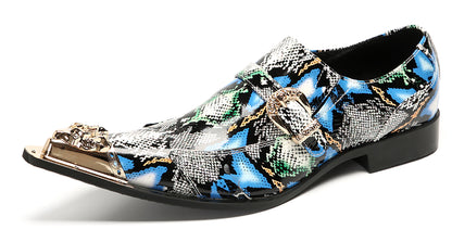 Mens Disco Party Dress Metal Pointed Toe Buckle Western Loafers