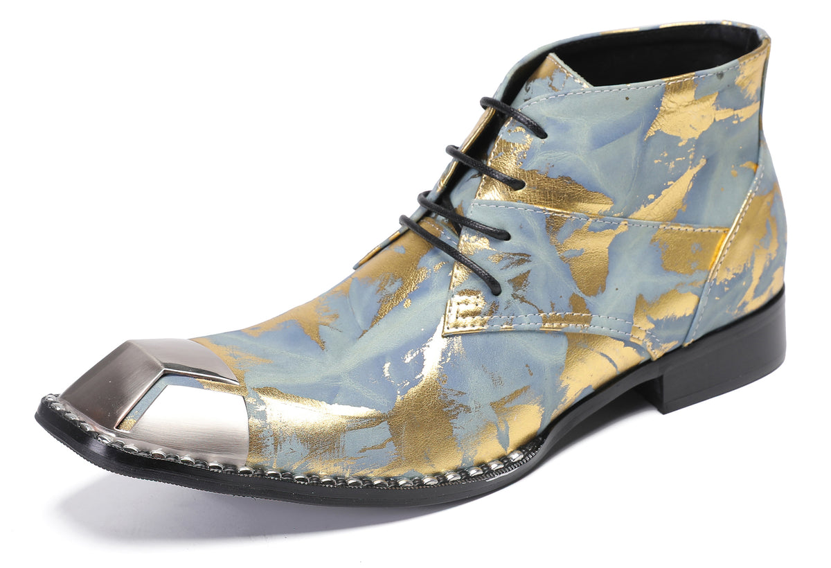 Mens Metal Squar Toe Genuine Leather Ankles Western Oxfords Boots