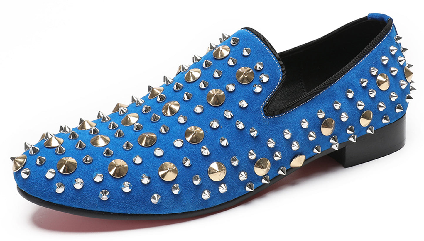 Mens Rocker Suede Party Dsico Ballroom Bar Disco Studded Loafers