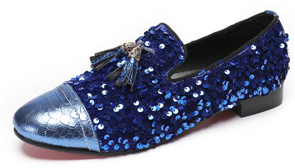 Mens Glitter Sequins Tassels Prom Party Western Loafers