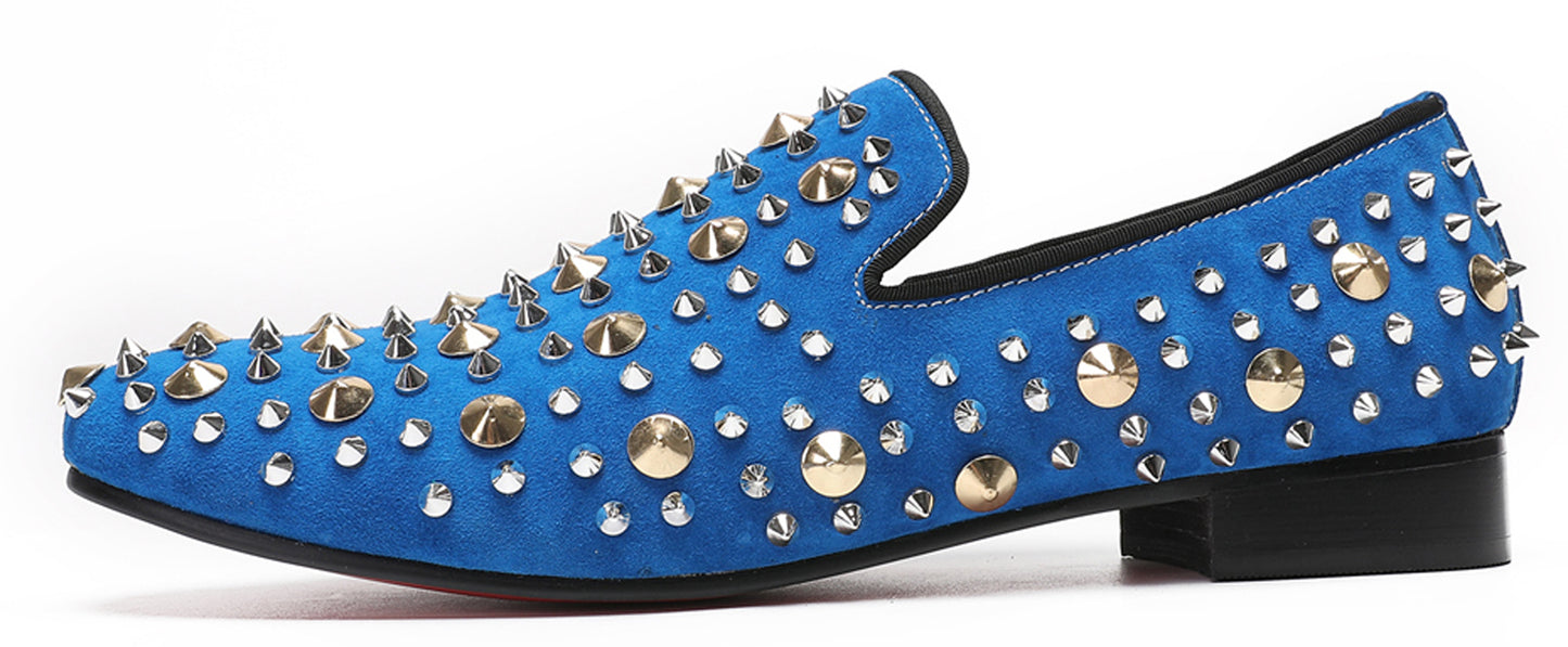 Mens Rocker Suede Party Dsico Ballroom Bar Disco Studded Loafers