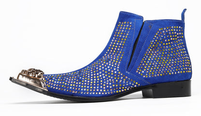 Mens Rhinestone Sparkling Suede Crystal Studded Western Chelsea Boots