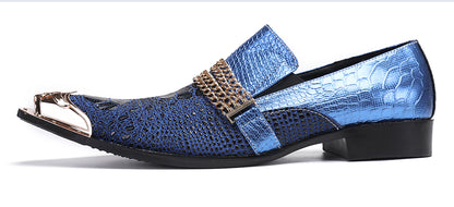 Mens Gold Chain Sparkling Party Disco Metallic Tip Western Loafers