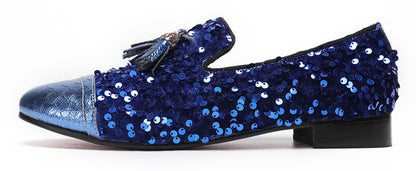 Mens Glitter Sequins Tassels Prom Party Western Loafers