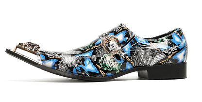 Mens Disco Party Dress Metal Pointed Toe Buckle Western Loafers