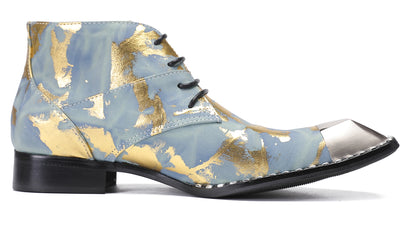 Mens Metal Squar Toe Genuine Leather Ankles Western Oxfords Boots