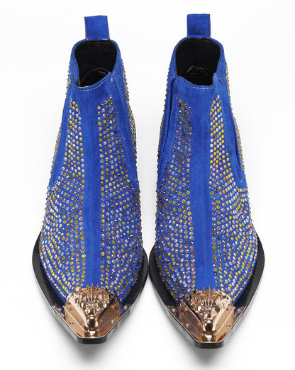 Mens Rhinestone Sparkling Suede Crystal Studded Western Chelsea Boots