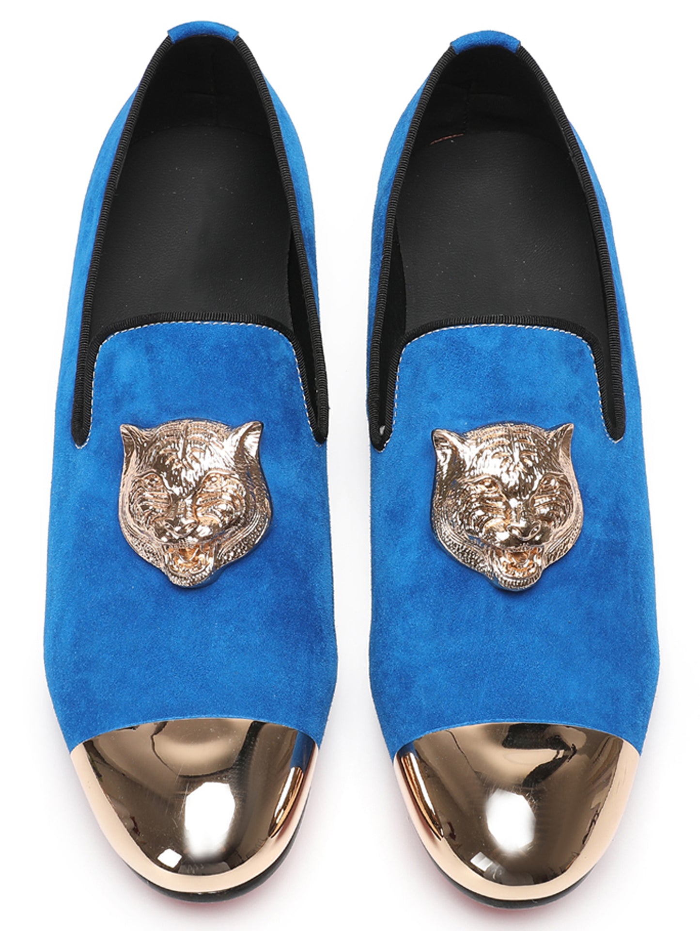 Mens Slip On Suede Metal Cap Toe Tiger Head Party Western Loafers