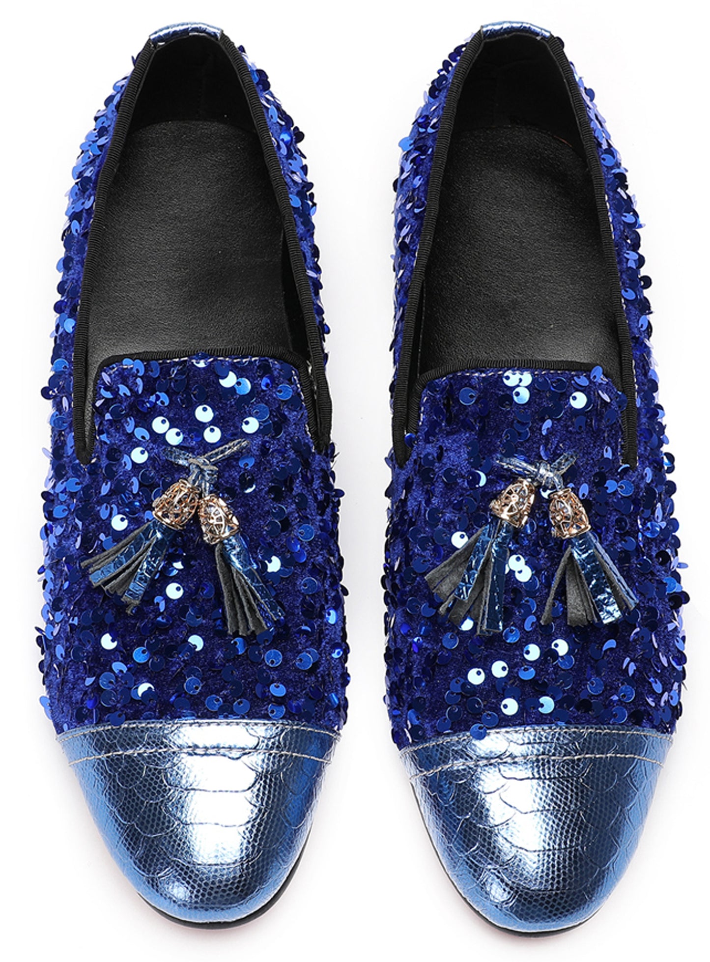 Mens Glitter Sequins Tassels Prom Party Western Loafers
