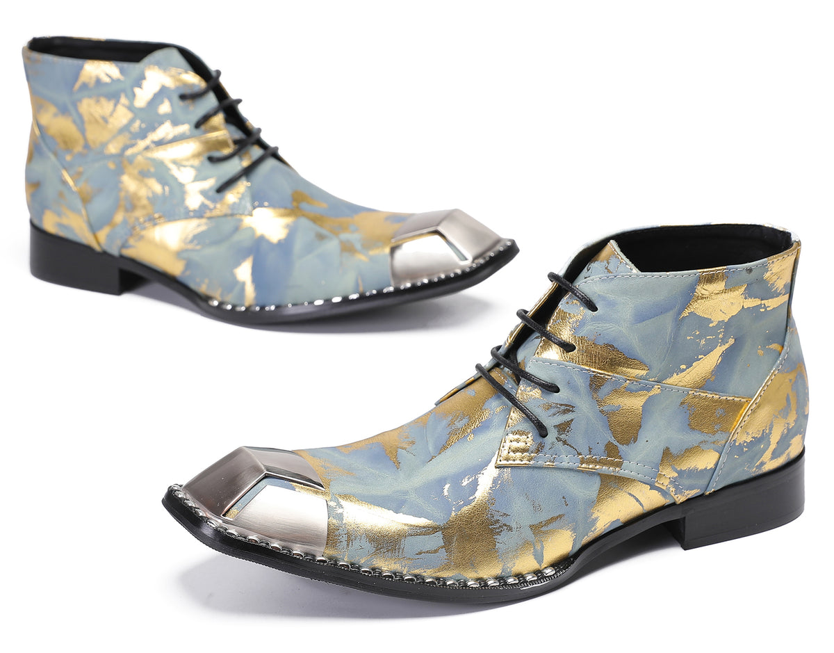 Mens Metal Squar Toe Genuine Leather Ankles Western Oxfords Boots