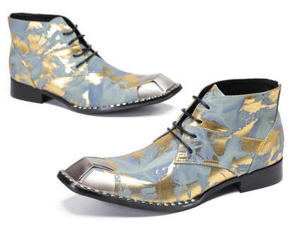 Mens Metal Squar Toe Genuine Leather Ankles Western Oxfords Boots