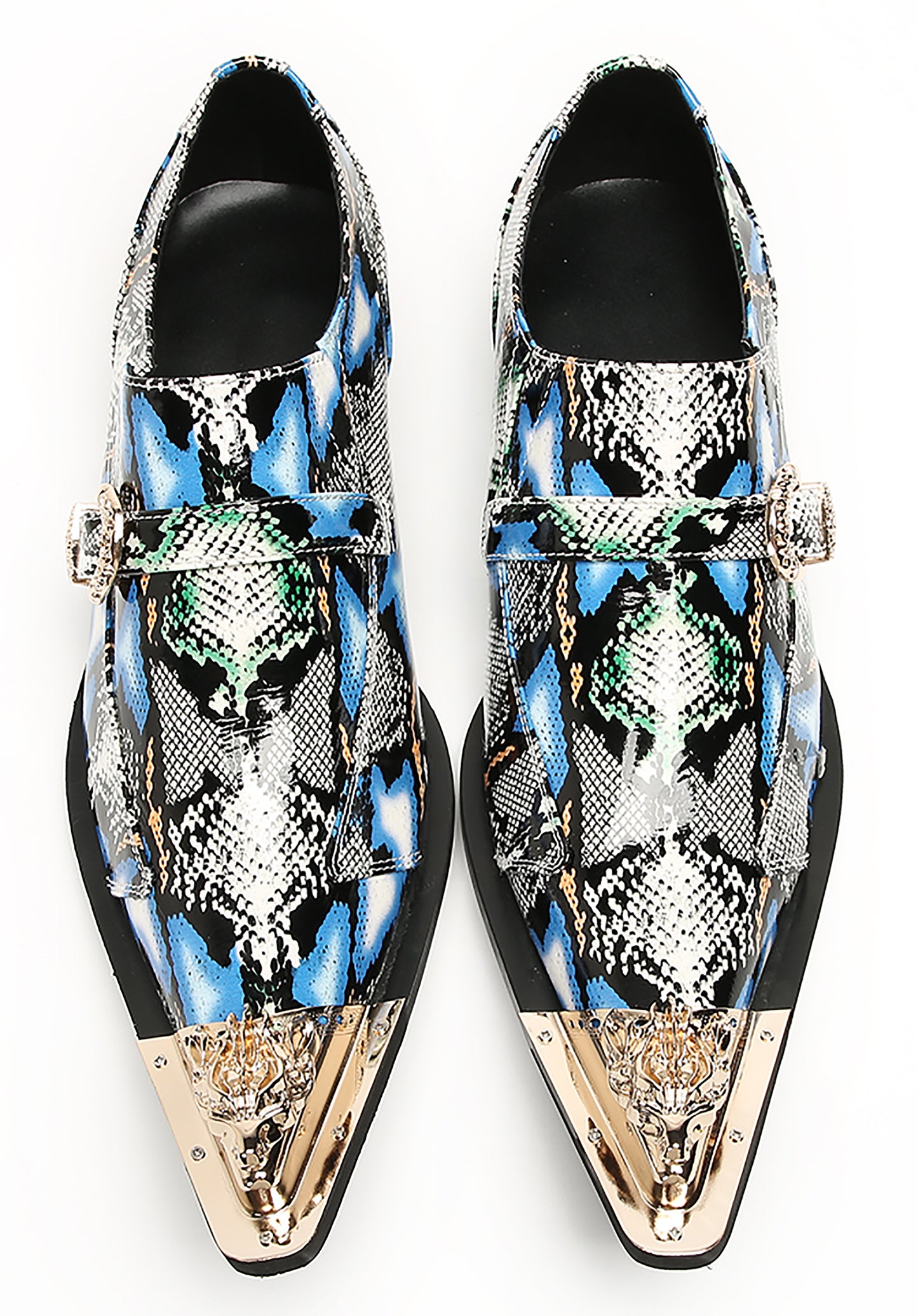 Mens Disco Party Dress Metal Pointed Toe Buckle Western Loafers