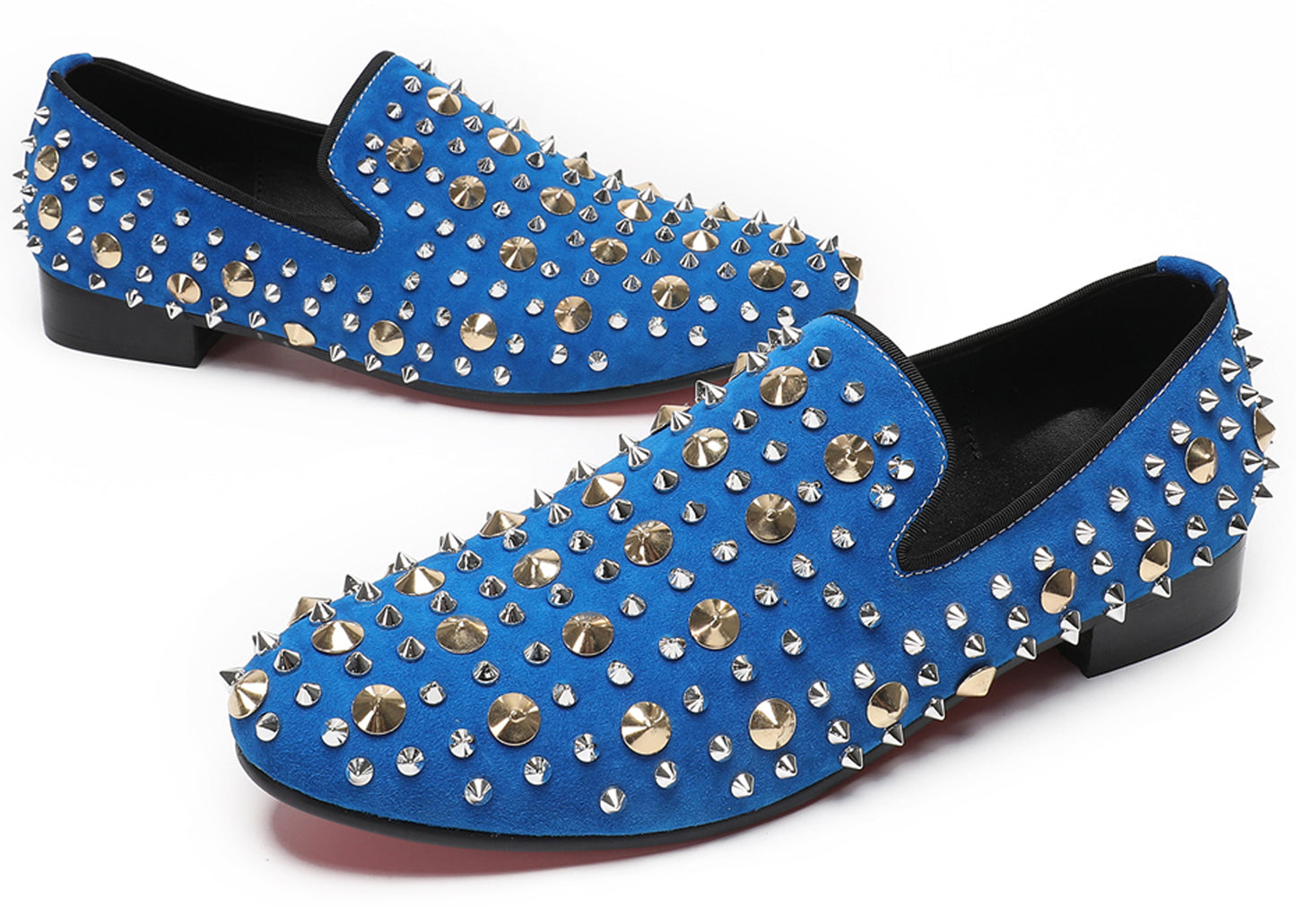 Mens Rocker Suede Party Dsico Ballroom Bar Disco Studded Loafers
