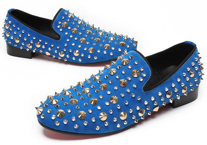 Mens Rocker Suede Party Dsico Ballroom Bar Disco Studded Loafers