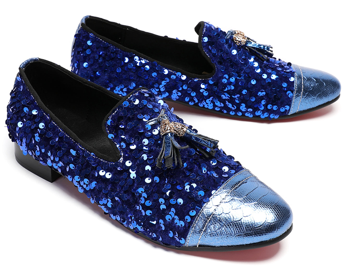 Mens Glitter Sequins Tassels Prom Party Western Loafers