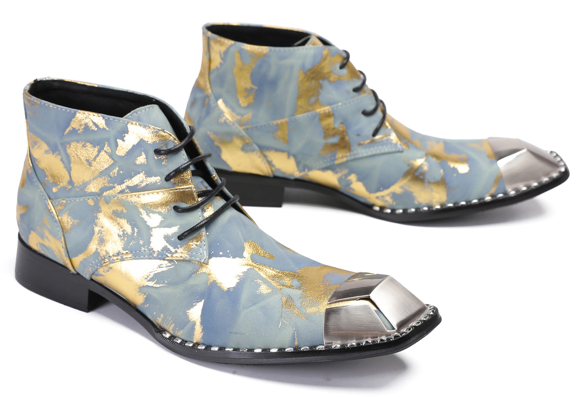 Mens Metal Squar Toe Genuine Leather Ankles Western Oxfords Boots