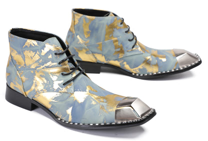 Mens Metal Squar Toe Genuine Leather Ankles Western Oxfords Boots