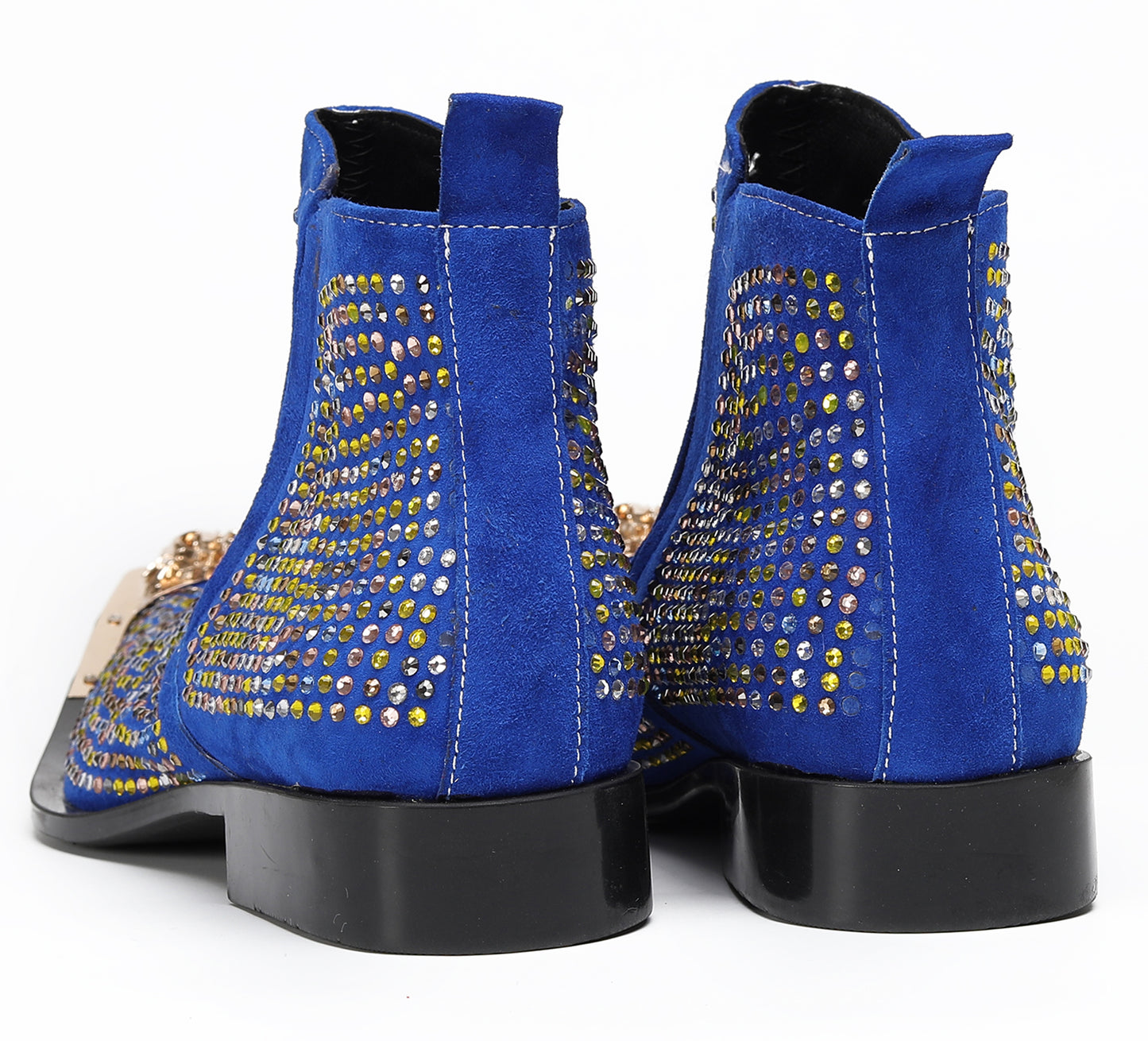 Mens Rhinestone Sparkling Suede Crystal Studded Western Chelsea Boots