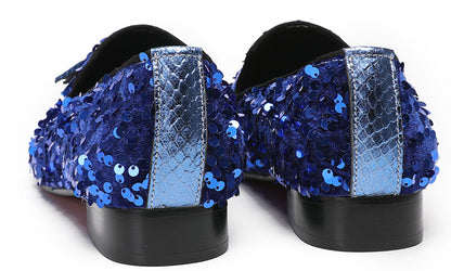 Mens Glitter Sequins Tassels Prom Party Western Loafers