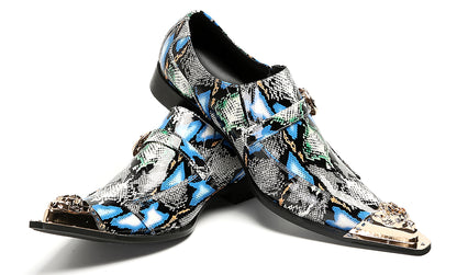 Mens Disco Party Dress Metal Pointed Toe Buckle Western Loafers