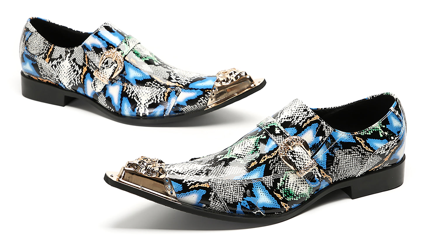 Mens Disco Party Dress Metal Pointed Toe Buckle Western Loafers