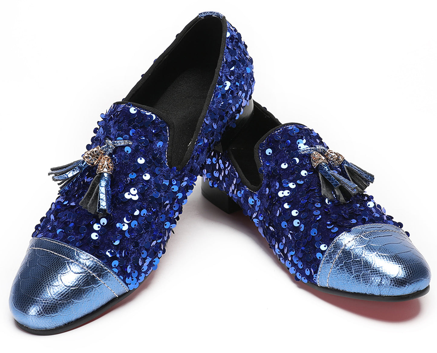 Mens Glitter Sequins Tassels Prom Party Western Loafers