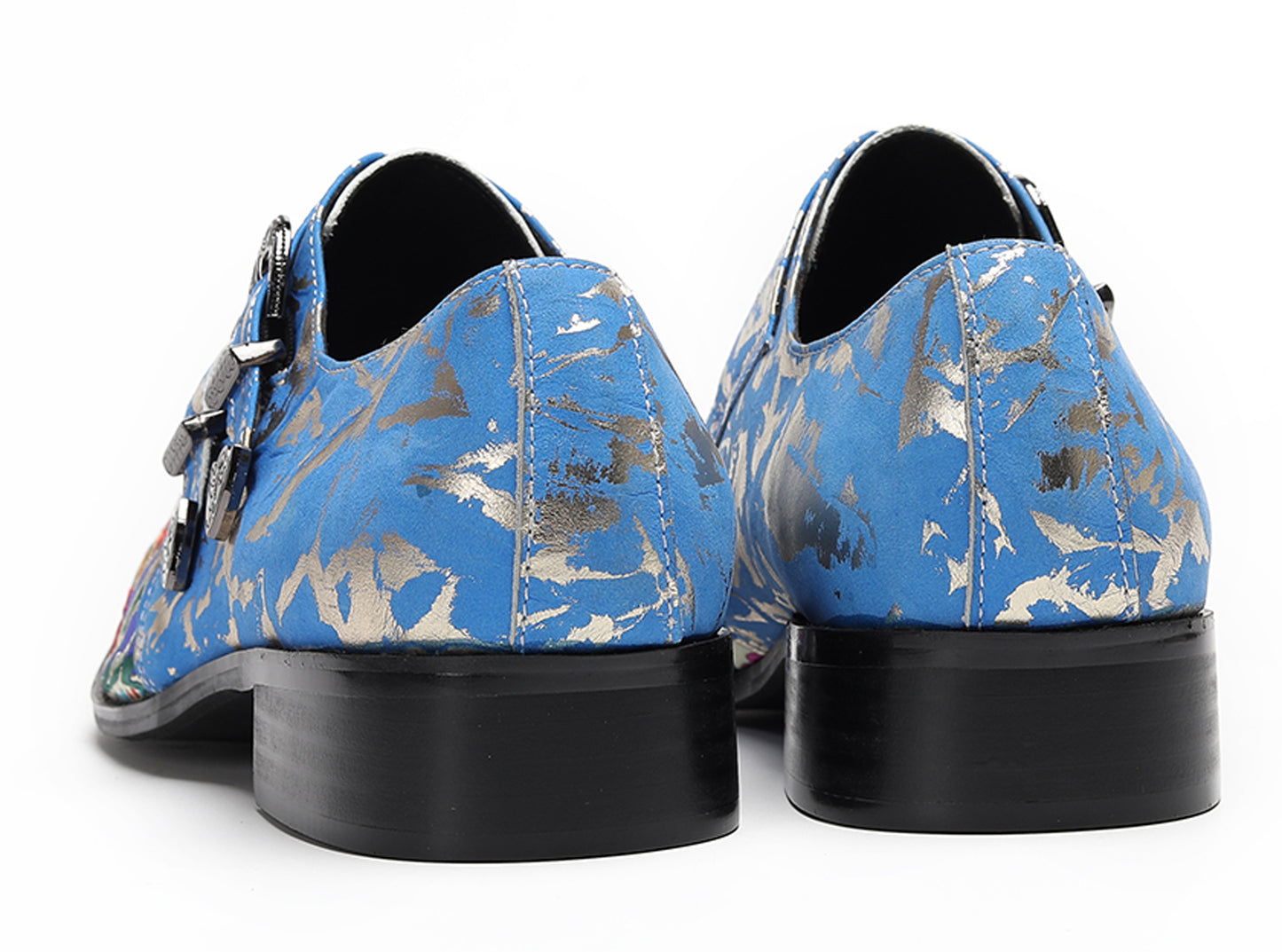 Mens Metal Toe Cap Floral Embroidered Monk Strap Buckle Western Loafers
