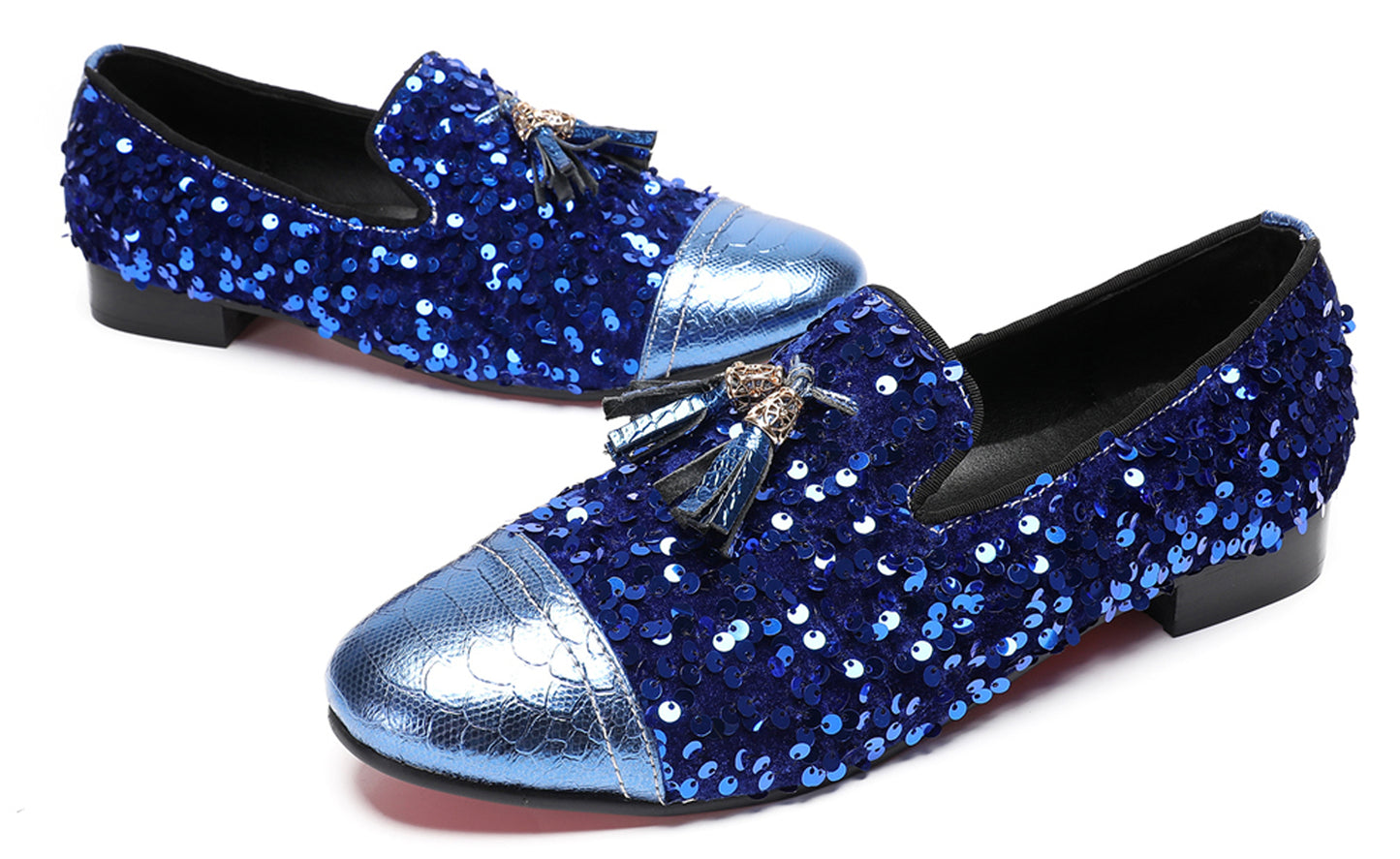 Mens Glitter Sequins Tassels Prom Party Western Loafers