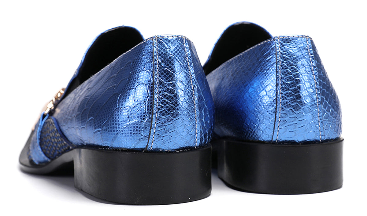 Mens Gold Chain Sparkling Party Disco Metallic Tip Western Loafers