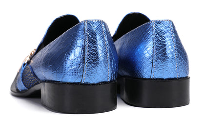 Mens Gold Chain Sparkling Party Disco Metallic Tip Western Loafers