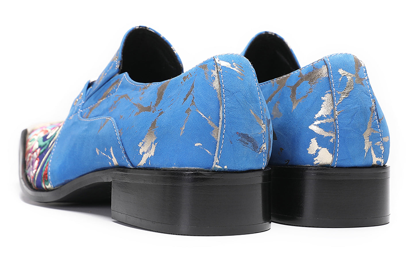 Mens Genuine Leather Slip On Buckle Floral Embroidery Western Loafers