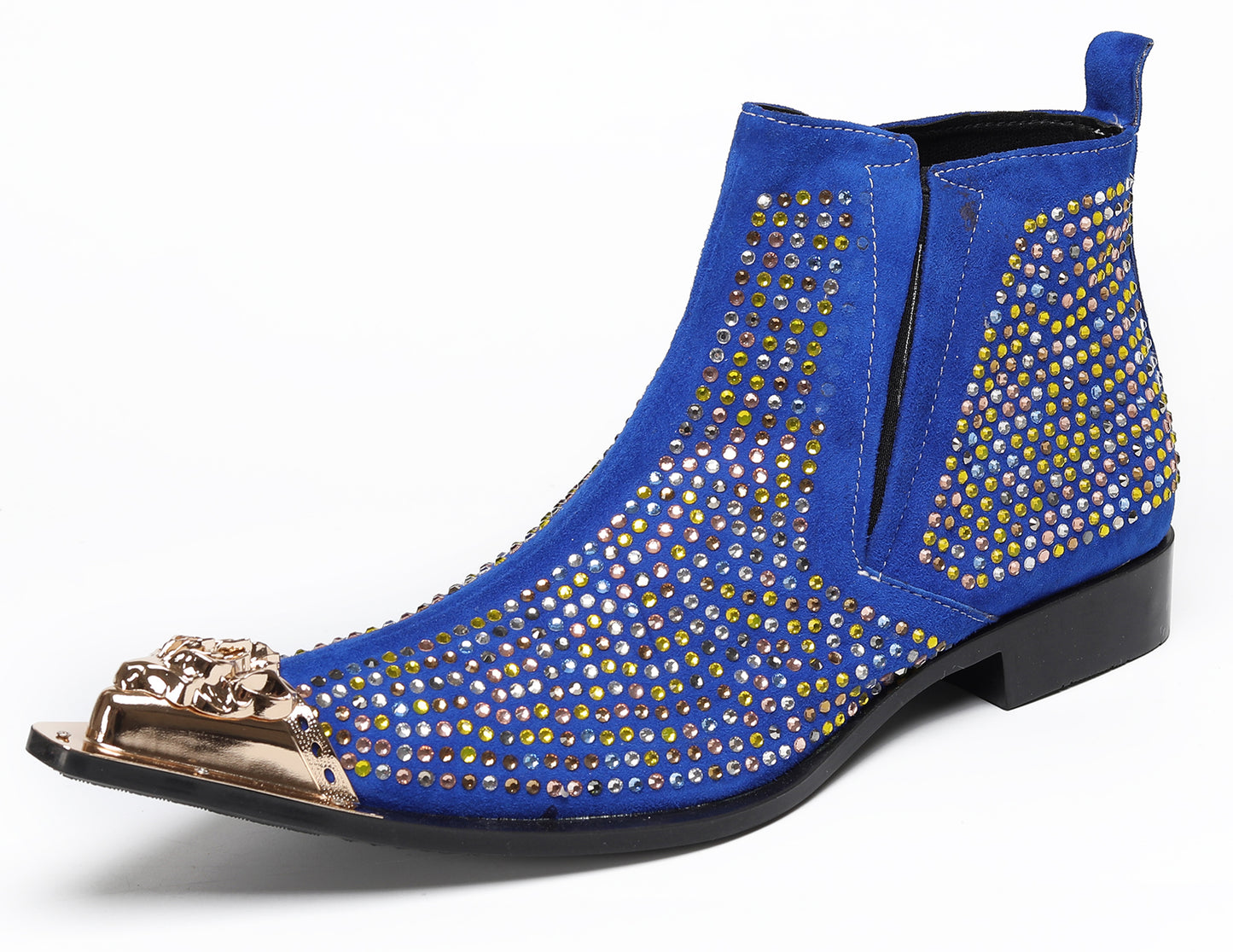 Mens Rhinestone Sparkling Suede Crystal Studded Western Chelsea Boots