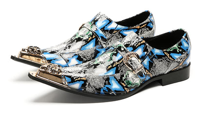 Mens Disco Party Dress Metal Pointed Toe Buckle Western Loafers