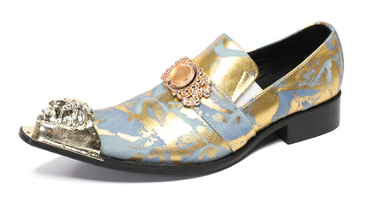 Mens Metal-Tip Dragon Toe Slip On Western Loafers