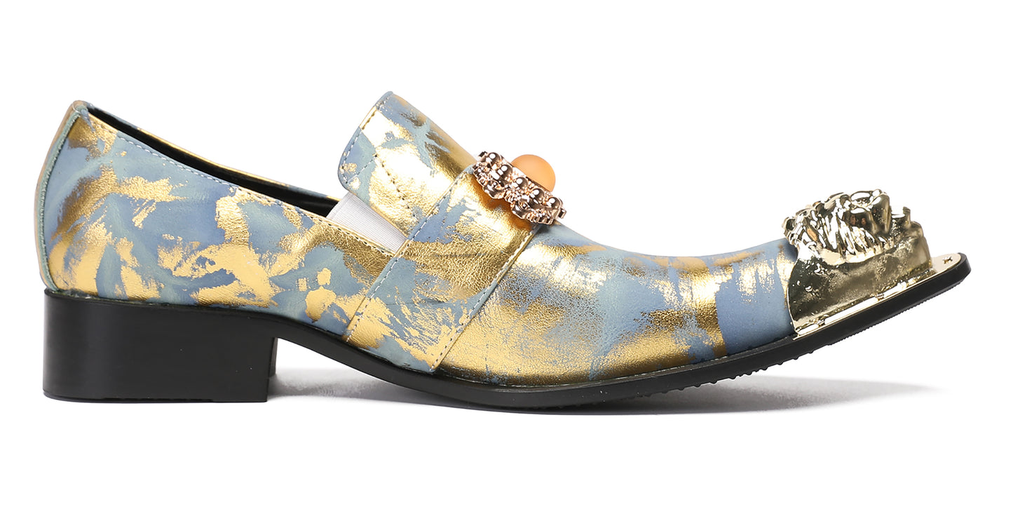 Mens Metal-Tip Dragon Toe Slip On Western Loafers